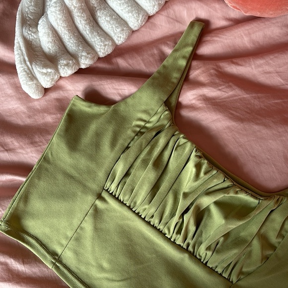 BEJONS Crop Tank Top Ruched Corset Women size XL in Army Green - Picture 4 of 6